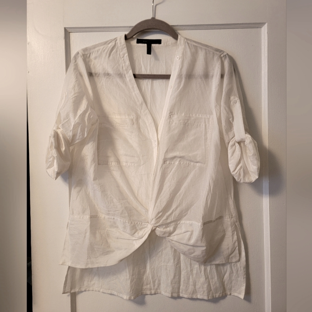BCBG Maxazria White Convertible Blouse Top Size Small